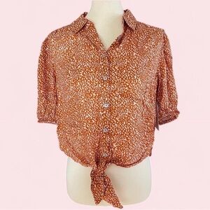 Free People Celia Blouse – Burnt Orange Tie-Hem | Boho Chic Size S NWT